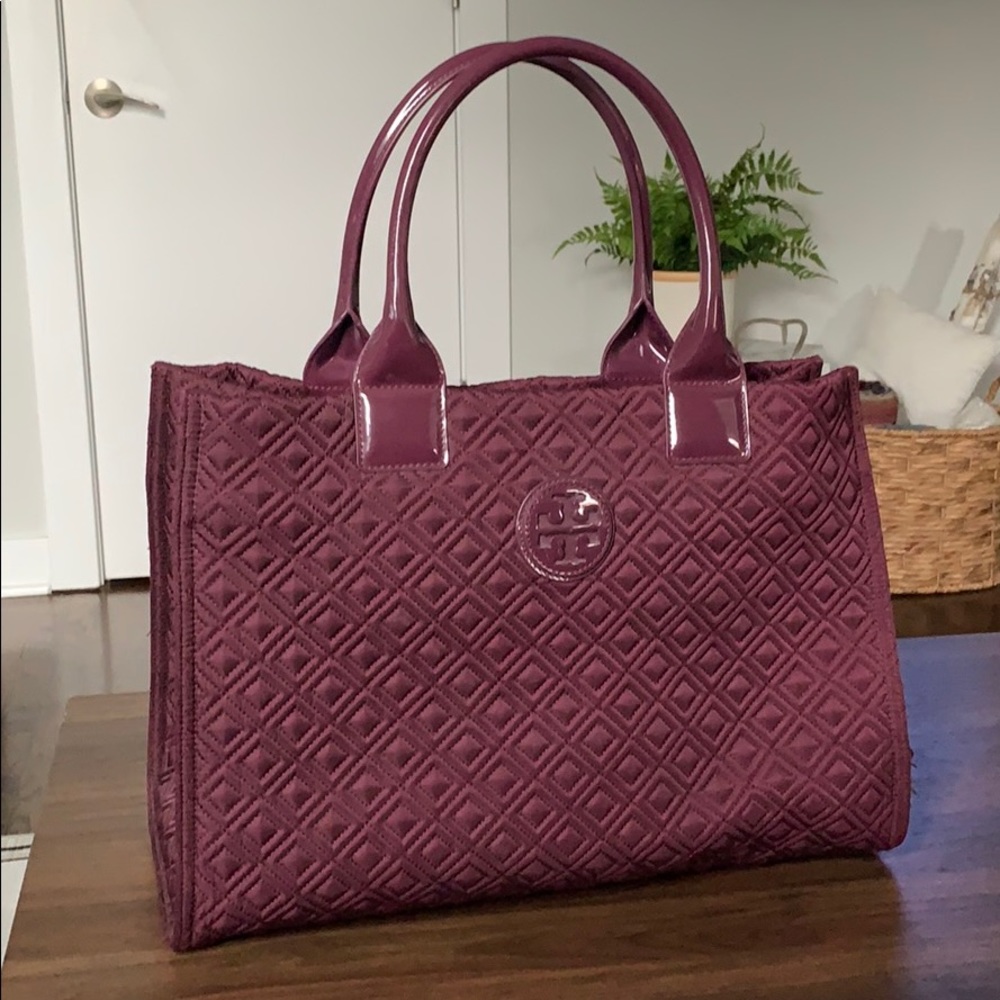 Large Burgundy Quilted Nylon Tory Burch Tote